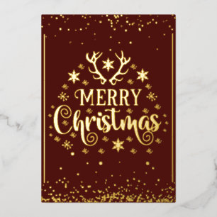 Merry Christmas Gold Red Foil Holiday Card