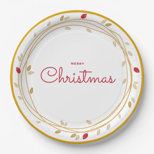 Merry Christmas Gold/Red Paper Plate (Front)