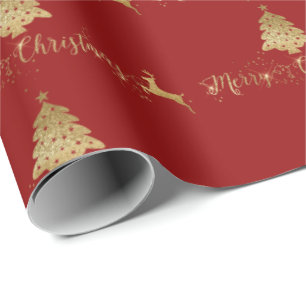Merry Christmas Gold Red Pattern Typography Wrapping Paper