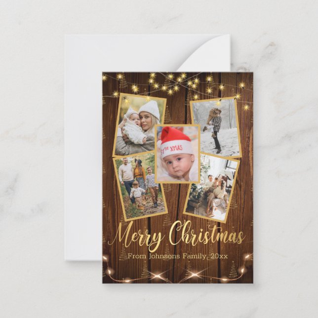 merry christmas gold rustic farmhouse 5 photo  card (Front)