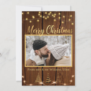 merry christmas gold rustic wood holiday photo card