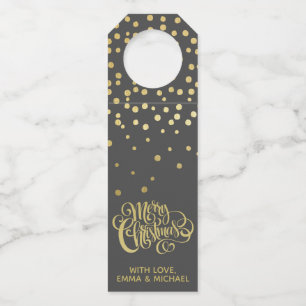 Merry Christmas - Gold Script & Confetti Bottle Tag