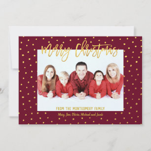 Merry Christmas Gold Script Dot Personalised Photo Holiday Card