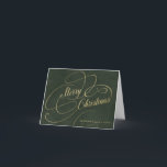 Merry Christmas gold script green elegant Holiday Card<br><div class="desc">Elegant vintage classy faux gold script simple text and signature personalised dark green non photo folded holiday card.</div>