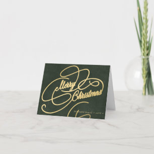 Merry Christmas gold script green elegant Holiday Card