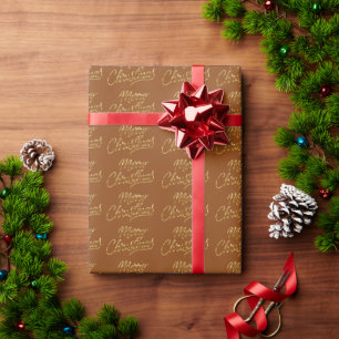 Merry Christmas Gold Script Holiday Pattern Wrapping Paper