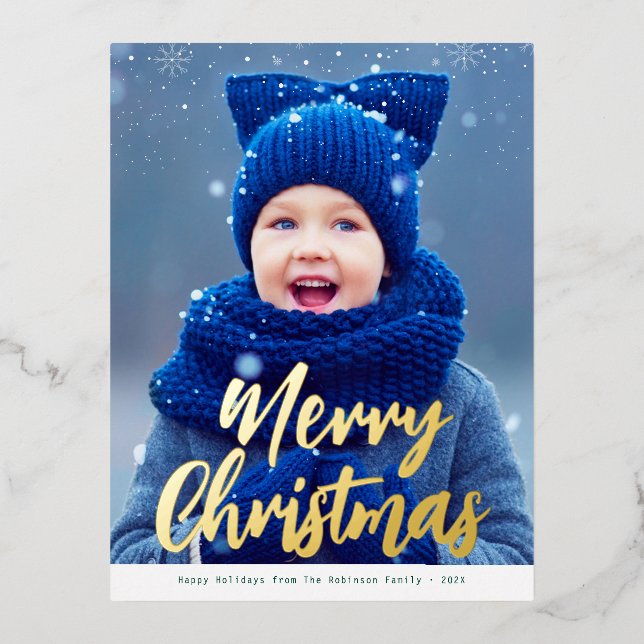 merry christmas gold script modern christmas card (Front)