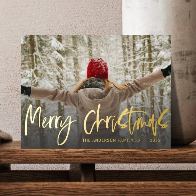 Merry Christmas Gold Script Photo Foil Holiday  (Creator Uploaded)
