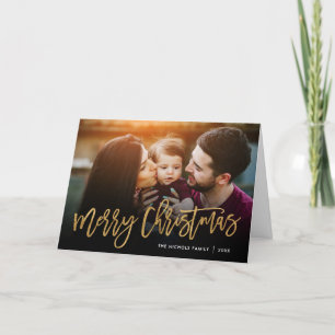 Merry Christmas Gold Script Photo Overlay Holiday Card