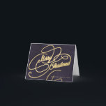 Merry Christmas gold script purple elegant Holiday Card<br><div class="desc">Elegant vintage classy faux gold script simple text and signature personalised dark purple non photo folded holiday card.</div>