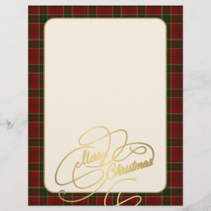 Merry Christmas gold script red green plaid frame Custom Letterhead