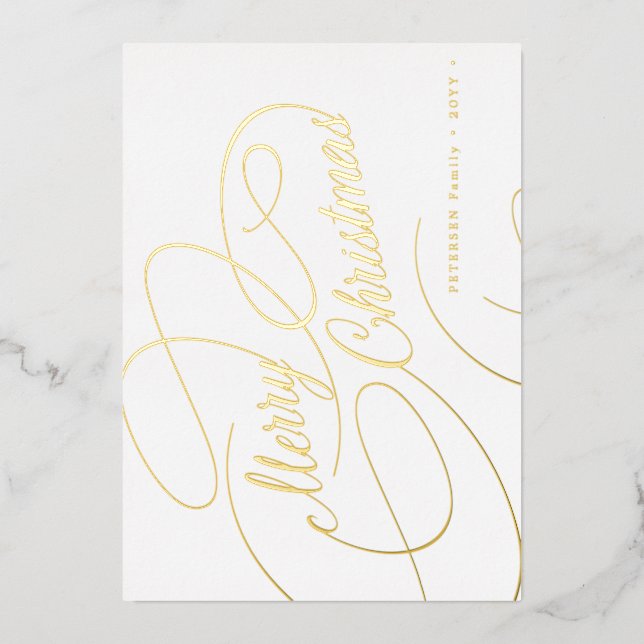 Merry Christmas gold script simple elegant Foil Holiday Card (Front)