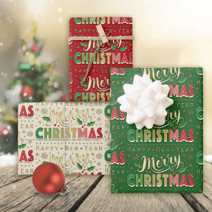 Merry Christmas Gold Script Wrapping Paper Sheet