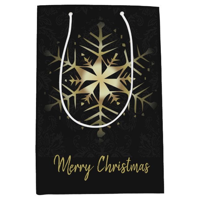 Merry Christmas Gold Snowflake Medium Gift Bag (Front)