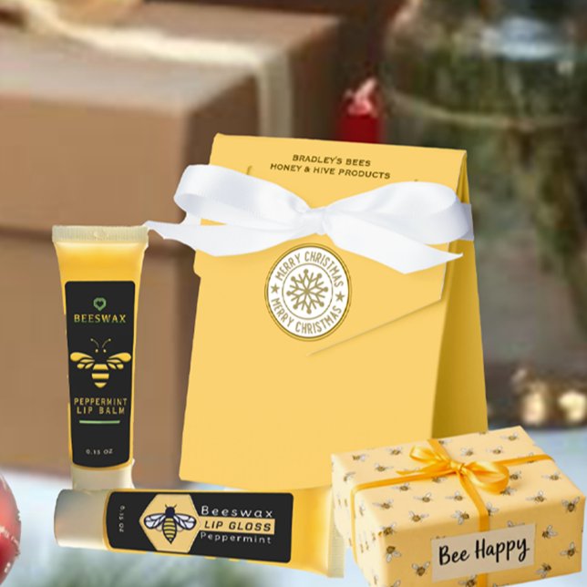 Merry Christmas Gold Snowflake on Yellow Apiary  Favour Box (Creator Uploaded)