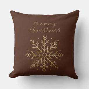 Merry Christmas / Gold Snowflake Terracotta Dark Cushion