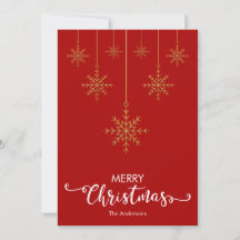 Merry Christmas Gold Snowflakes Red Christmas Card