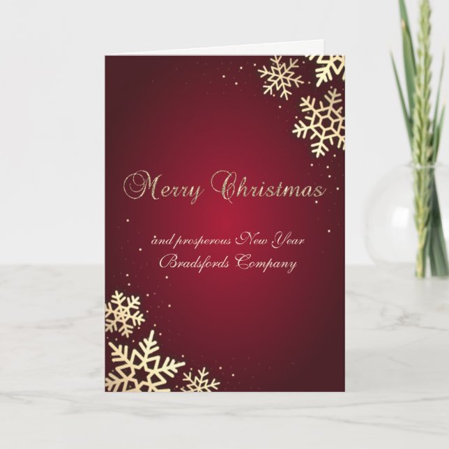 Merry Christmas,Gold Snowflakes,Red Holiday Card (Front)