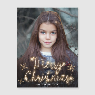 Merry Christmas Gold Sparkle PHOTO Magnetic Card