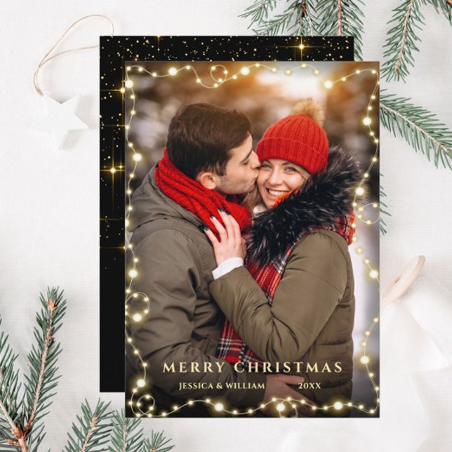 Merry Christmas Gold Sparkle Script PHOTO Greeting Holiday Card (Creator Uploaded)