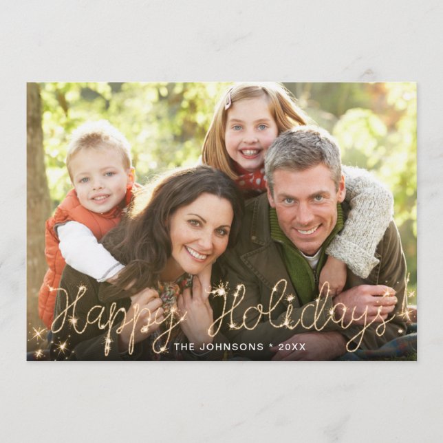 Merry Christmas Gold Sparkle Script PHOTO Greeting Holiday Card (Front)