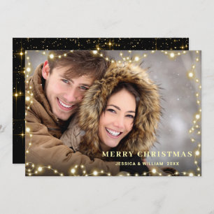 Merry Christmas Gold Sparkle Script PHOTO Greeting Holiday Card