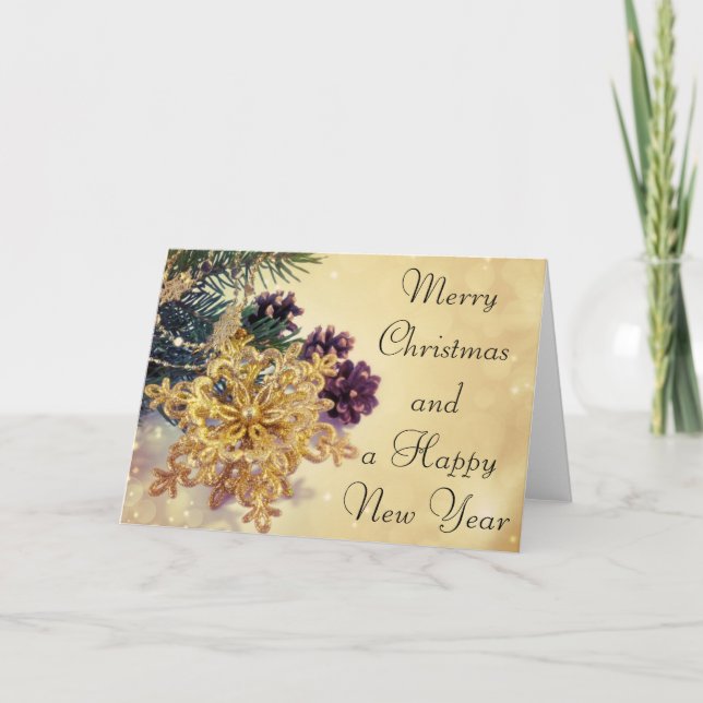 Merry Christmas gold star ornament greeting card (Front)