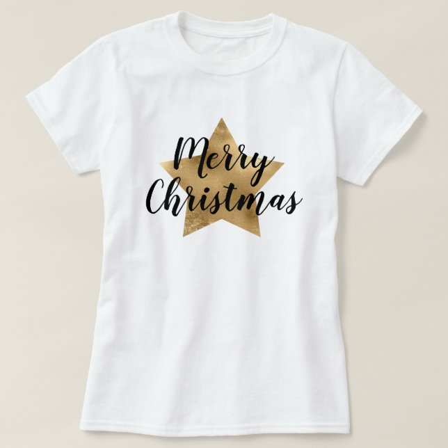 Merry Christmas Gold Star  T-Shirt (Design Front)