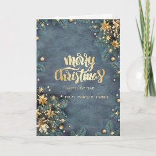 Merry Christmas,Gold Stars Christmas Tree Holiday Card