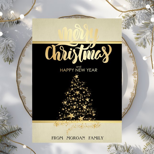 Merry Christmas,Gold Stars Christmas Tree Holiday Card (Creator Uploaded)
