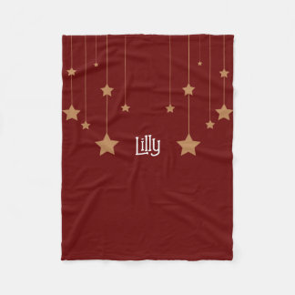 Merry Christmas Gold Stars Personalised Deep Red  Fleece Blanket
