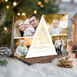 Merry Christmas Gold Swirl Tree 4 Photo Collage Holiday Card<br><div class="desc">This unique and modern greeting features a custom four-photo collage template with an elegant swirly abstract faux gold Christmas tree,  custom Merry Christmas text graphic (colour can be customised in the design editor) and text field.</div>