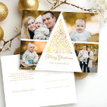 Merry Christmas Gold Swirl Tree 4 Photo Collage Holiday Postcard<br><div class="desc">This unique and modern greeting features a custom four-photo collage template with an elegant swirly abstract faux gold Christmas tree,  custom Merry Christmas text graphic (colour can be customised in the design editor) and text field.</div>