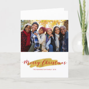 Merry Christmas Gold Tree Foil Brush Holiday Photo Card