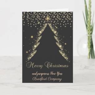 Merry Christmas, Gold Tree, Lights Black Company Holiday Card