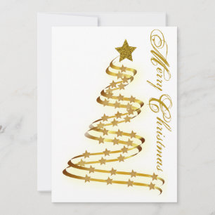 Merry Christmas Gold Tree Stars Abstract Outline Holiday Card