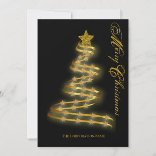 Merry Christmas Gold Tree Stars Abstract Outline Holiday Card