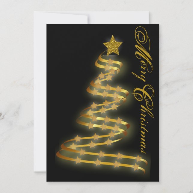 Merry Christmas Gold Tree Stars Abstract Outline Holiday Card (Front)