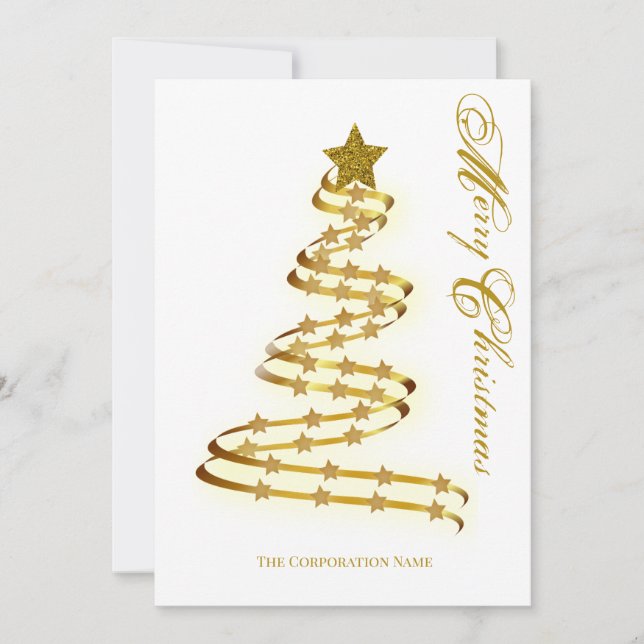 Merry Christmas Gold Tree Stars Abstract Outline Holiday Card (Front)