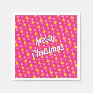 Merry Christmas, Gold Trees & Snow Flakes Napkin
