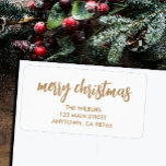 Merry Christmas Gold Typography Return Address Label<br><div class="desc">Large return address labels feature Merry Christmas and your return address in gold lettering on a white background and your info in chic lettering.</div>
