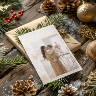 Merry Christmas Gold Watercolor Snowflakes Custom Foil Holiday Card