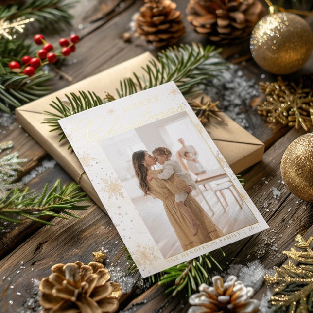 Merry Christmas Gold Watercolor Snowflakes Custom Foil Holiday Card (Creator Uploaded)