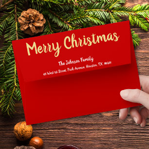Merry Christmas Gold White Red Holiday Mailing Envelope