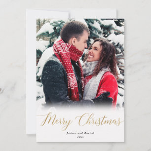 Merry Christmas gold white simple photo card