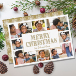 Merry Christmas Gold White Snowflakes 8 Photo