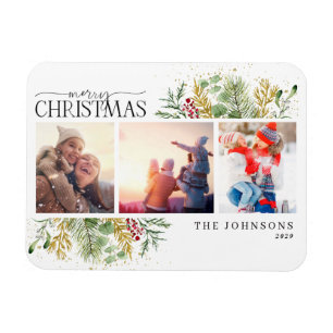 Merry Christmas Gold Winter Botanical Photo  Holid Magnet