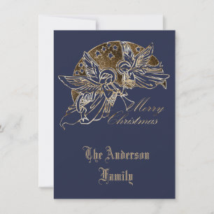 Merry Christmas Golden Angels Trumpet Typography Holiday Card