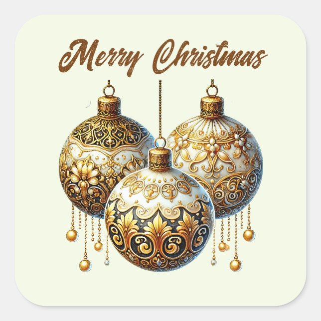 Merry Christmas golden bulbs add text Square Sticker (Front)
