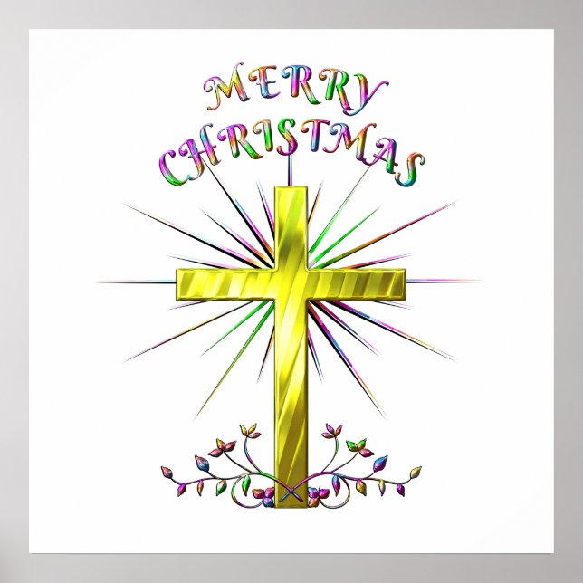 Merry Christmas Golden Cross Poster (Front)